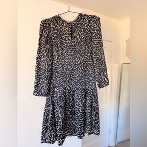 Rebecca Taylor Navy and Cream Floral Long Sleeve Dress